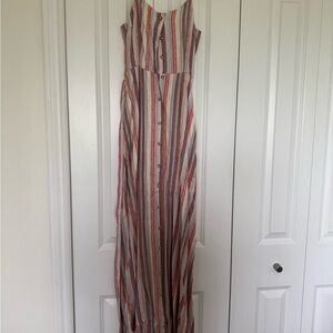 Francesca's Collections Brown and Tan Spaghetti Strap Maxi Sundress